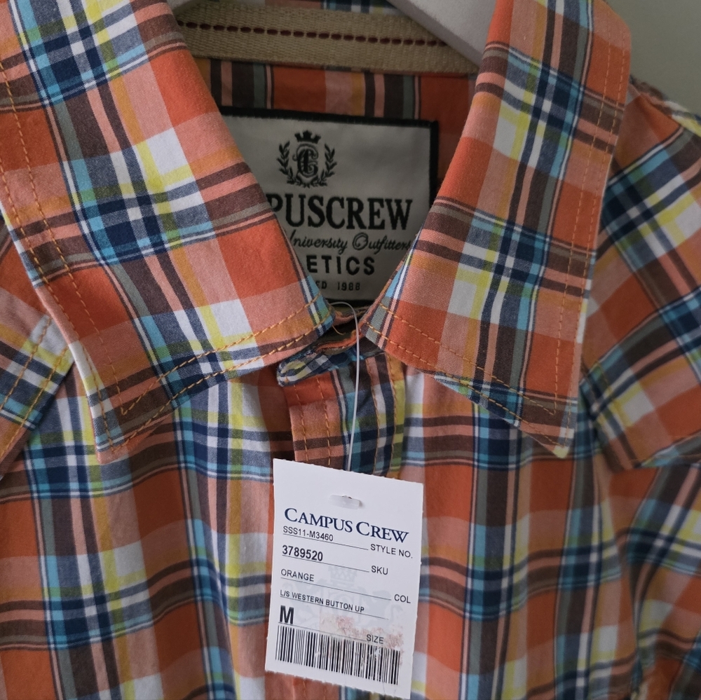 NWT Campus Crew M Deadstock Vintage Y2K Western Madras Plaid Pearl Snap Shirt - Picture 4 of 15